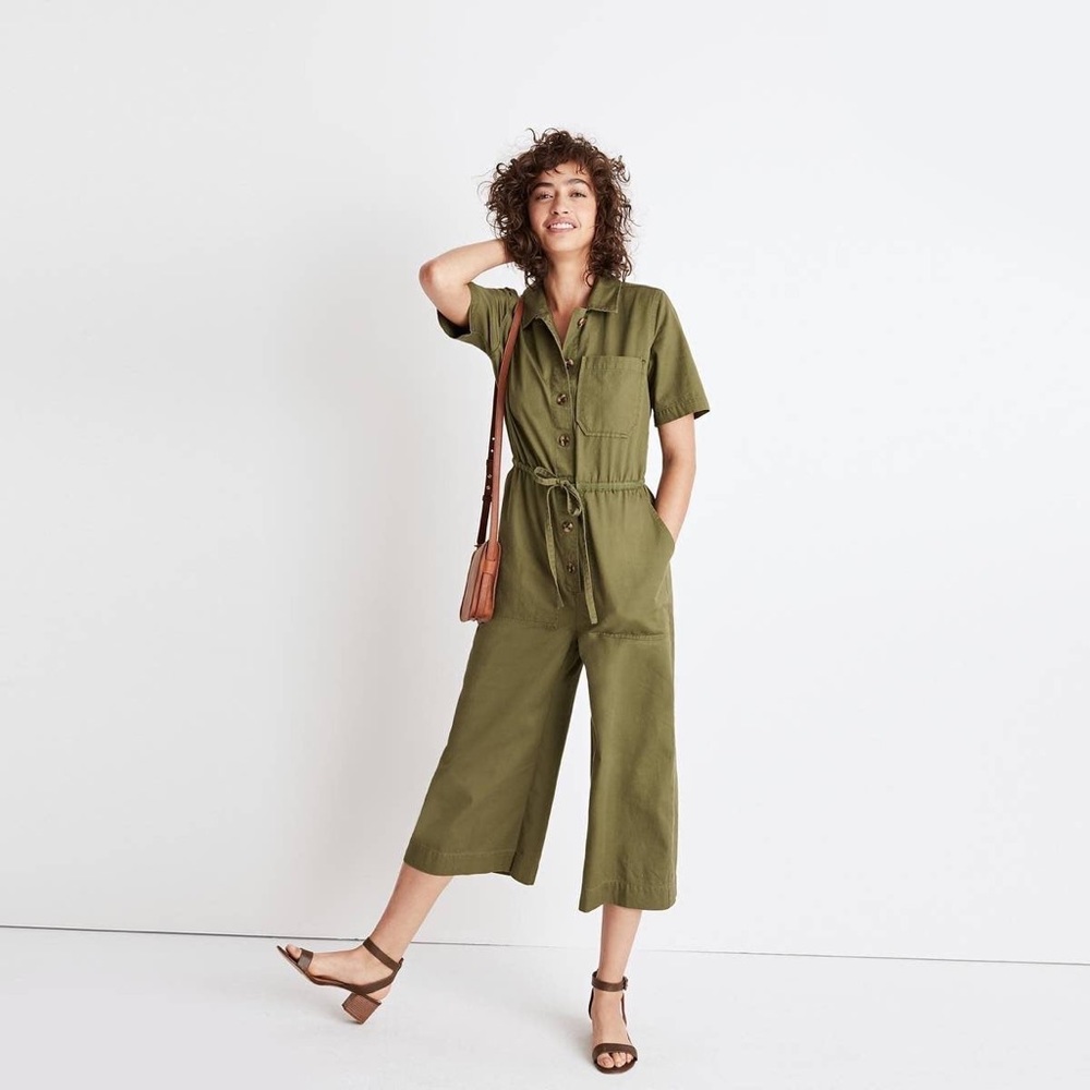 Madewell Olive Green Cropped Utility Jumpsuit
